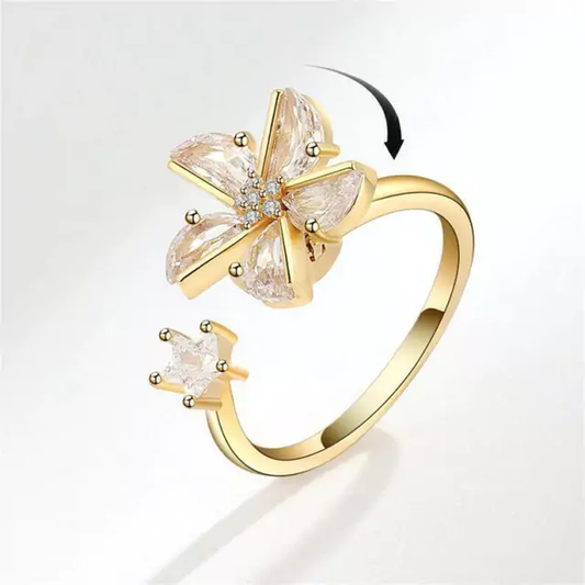 Anillo de flor dorado con circonia Anti estrés