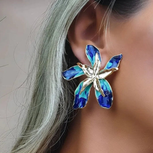 Aretes flor azul aqua marino