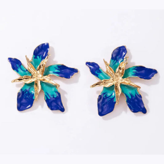 Aretes flor azul aqua marino