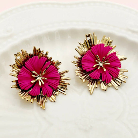 Aretes retro flor fucsia